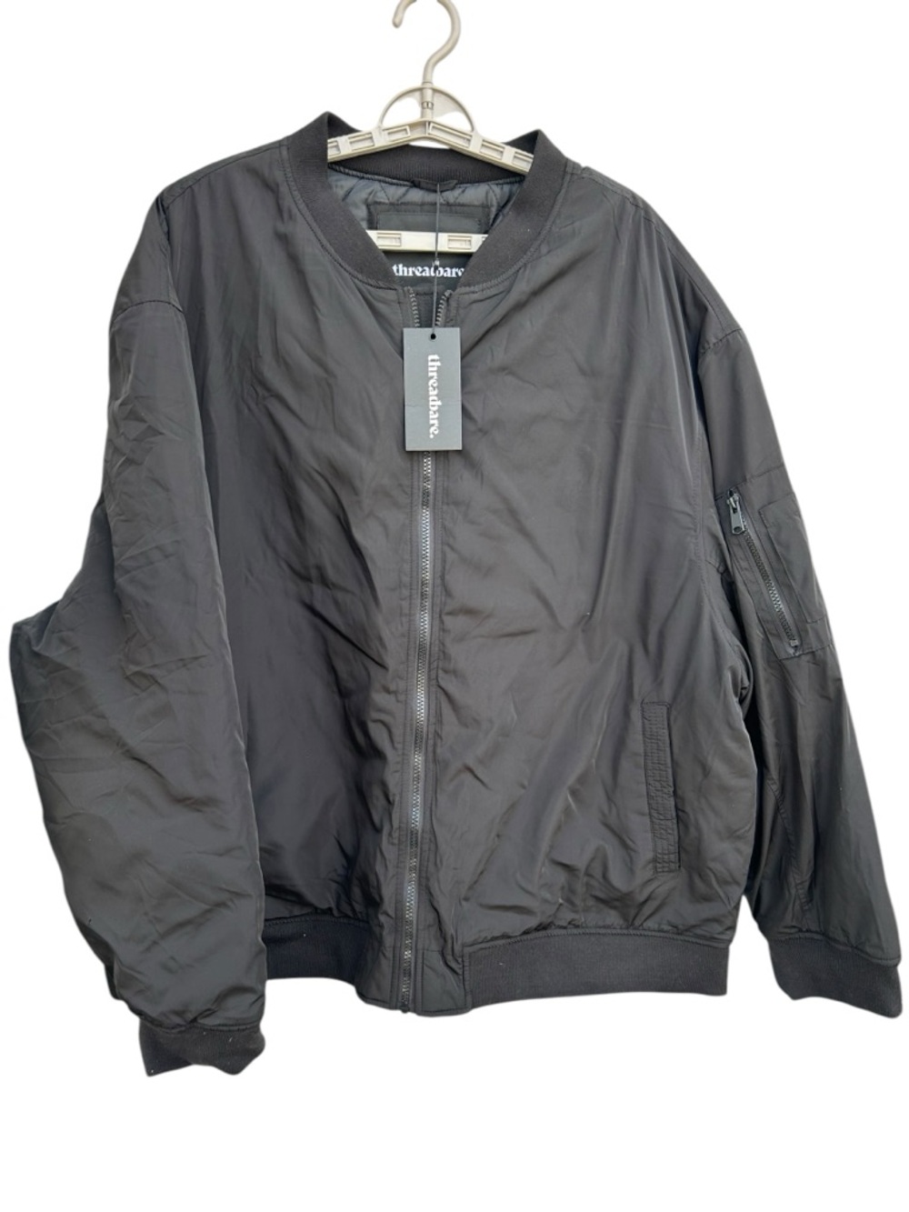 NWT Threadbare Men’s 4XL Black Bomber Jacket Full Zip Quilted Lining Pockets